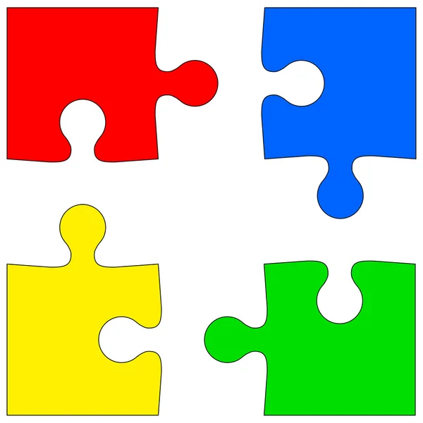 Quatro peças de quebra-cabeça coloridas no fundo branco. Vector ilustrat — Vetor de Stock