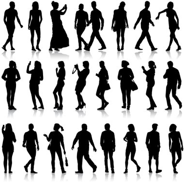 güzel siyah siluetler adamın ve kadının üzerinde beyaz backgrou