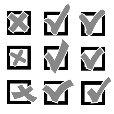 Set  check marks or ticks in boxes conceptual. Vector illustrati clipart