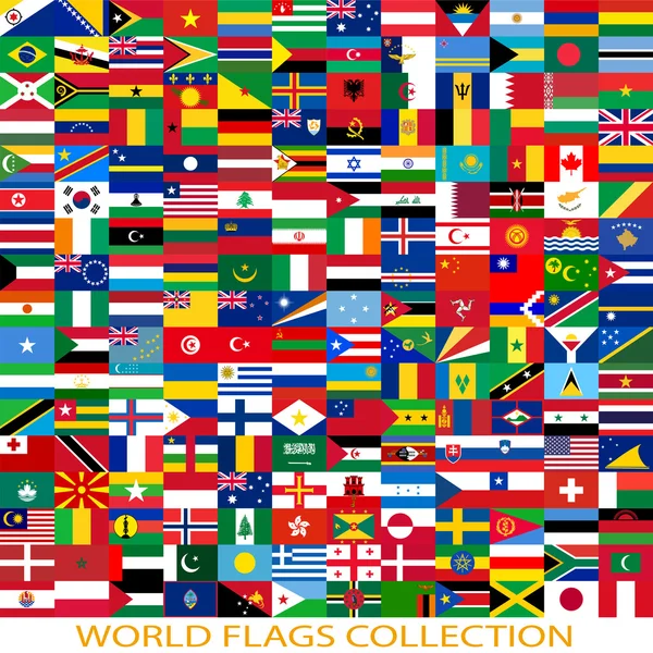 Bandeiras do mundo e mapa sobre fundo branco. Vector illustra — Vetor de Stock