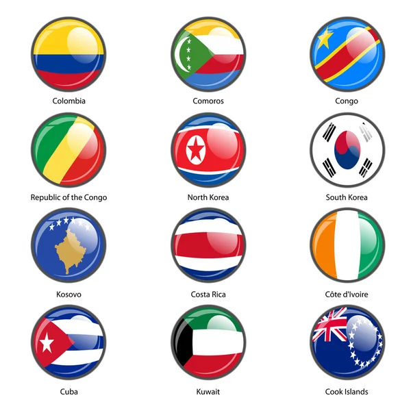 Set circle icon  Flags of world sovereign states. Vector illustr — Stock Vector