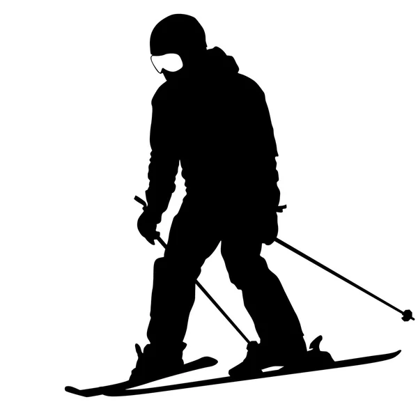 Le skieur de montagne descend la pente à toute vitesse. Silhouette sport vectorielle. — Image vectorielle