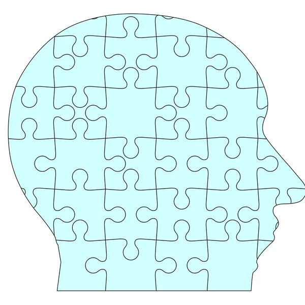 Jigsaw rompecabezas cabeza humana, fondo azul. Ilustración vectorial . — Vector de stock
