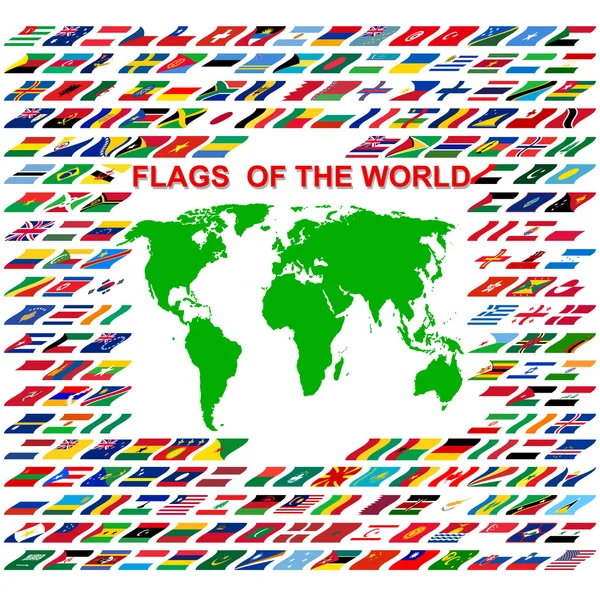 Banderas del mundo y mapa sobre fondo blanco. Vector ilustra — Vector de stock