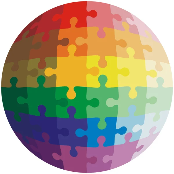 Puzzle a forma di palla, colori arcobaleno. Vettore illustrativo — Vettoriale Stock