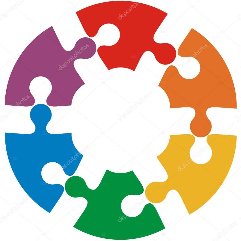 Six color puzzle circle. Vector illustration.