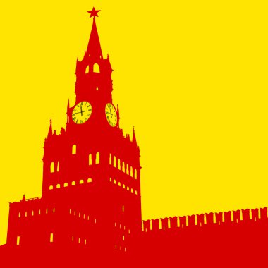 Moskova, Rusya, Kremlin Spasskaya Kulesi saatli, siluetli,