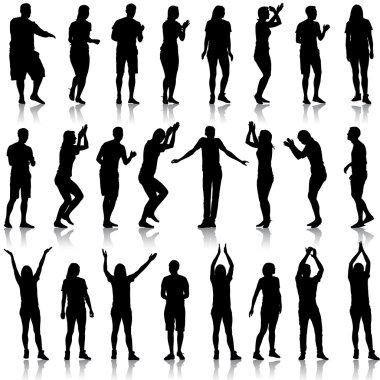 güzel siyah siluetler adamın ve kadının üzerinde beyaz backgrou