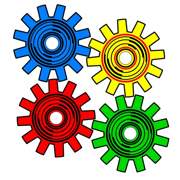 Engrenages de couleurs sur fond blanc vecteur — Image vectorielle