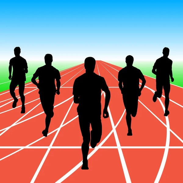 Een stel silhouetten. Renners op de sprint, mannen. vectorillustratie. — Stockvector