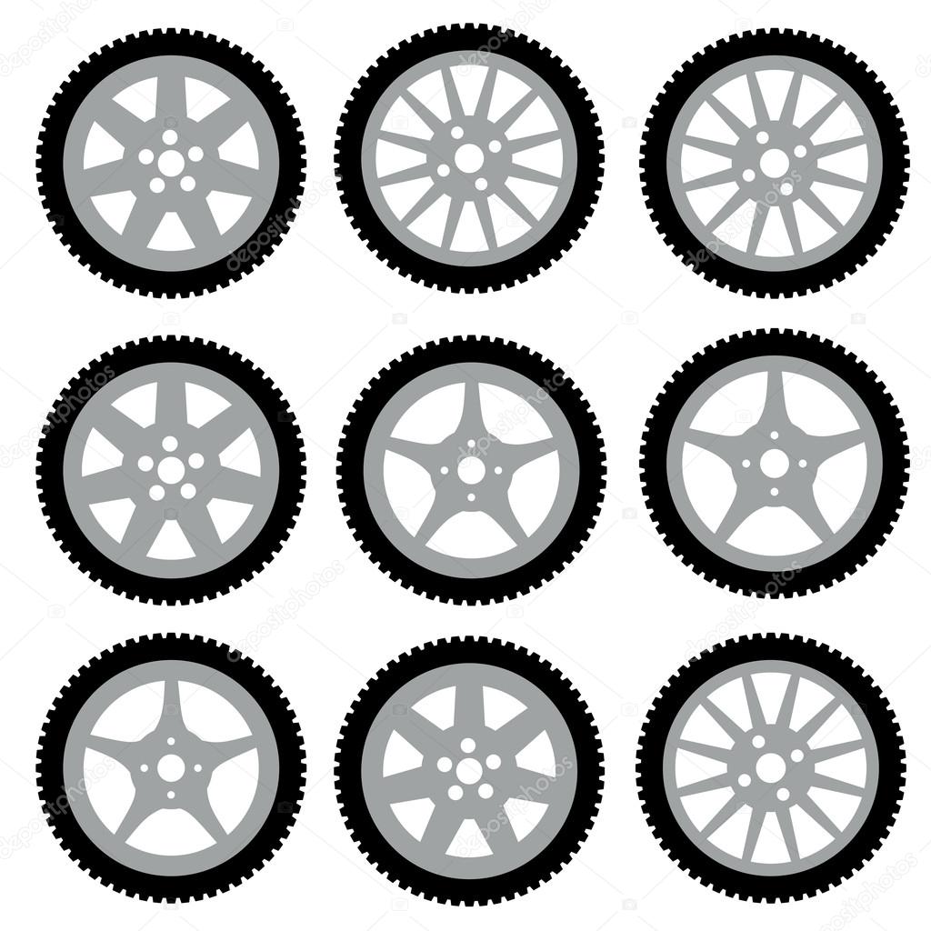 automotive wheel with alloy wheels. Vector illustration