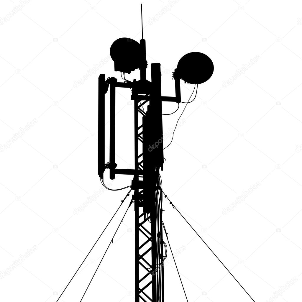 Silhouette mast antenna mobile communications. Vector illustrati
