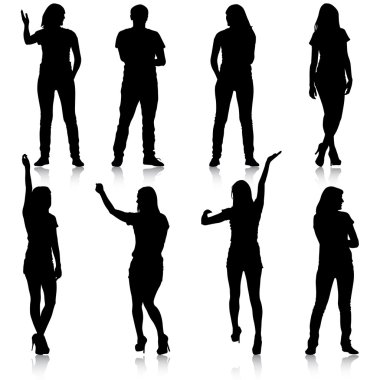 güzel siyah siluetler adamın ve kadının üzerinde beyaz backgrou