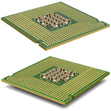 Bilgisayar işlemci microcircuit beyaz bir arka plan üzerinde izole.