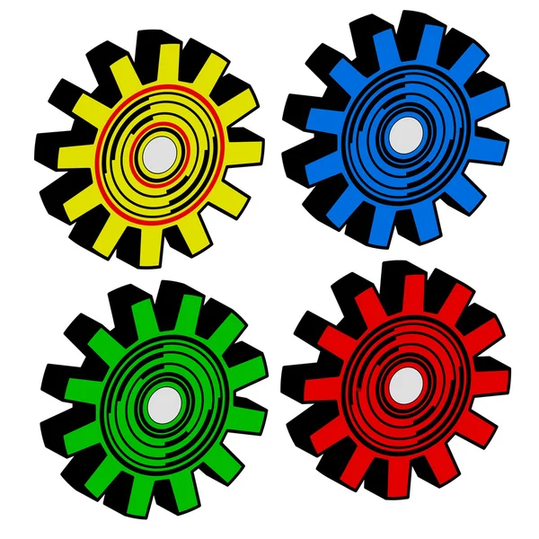 Engranajes de colores en el vector de fondo blanco — Vector de stock