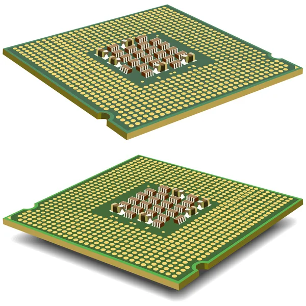 Microcircuito do processador do computador isolado em um fundo branco . — Vetor de Stock