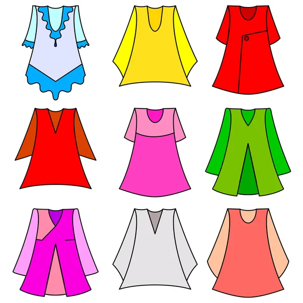 Vector Reihe von modischen Kleidern für Mädchen — Stockvektor