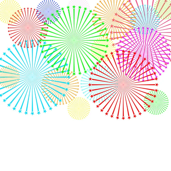 Fuegos artificiales de colores sobre fondo blanco. Ilustración vectorial. — Vector de stock