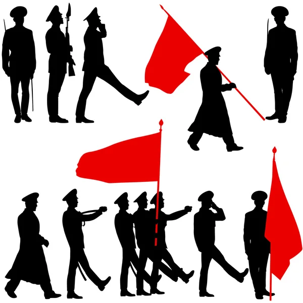 Στρατιωτική τους ανθρώπους σιλουέτα με σημαίες συλλογή. Διάνυσμα illu — Διανυσματικό Αρχείο