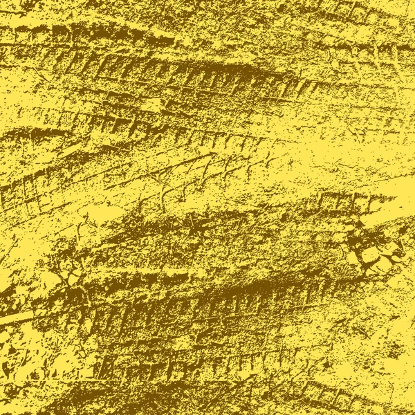 Sfondo grunge giallo con pista di pneumatici neri. Illustrazione vettoriale — Vettoriale Stock