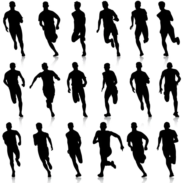 Set of silhouettes. Runners on sprint, men. vector illustration. — Stock Vector