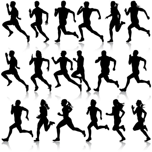 Set of silhouettes. Runners on sprint, men. vector illustration. — Stock Vector