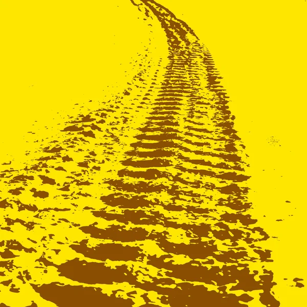 Sfondo grunge giallo con pista di pneumatici neri. Illustrazione vettoriale — Vettoriale Stock