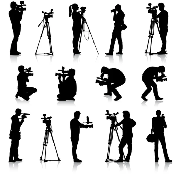 Cameraman met videocamera. silhouetten op witte achtergrond. ve — Stockvector