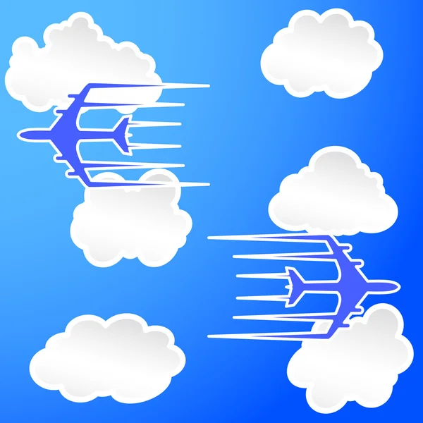Recorrido de aviones en el cielo nublado Vector Illustration — Vector de stock