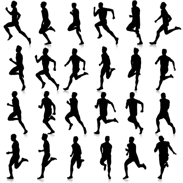 Set of silhouettes. Runners on sprint, men. vector illustration. Vector Graphics