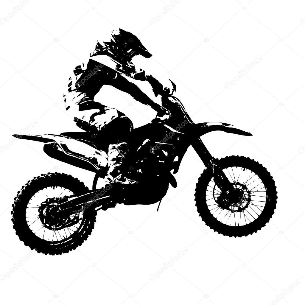 Silhouettes rider participa do campeonato de motocross em fundo branco