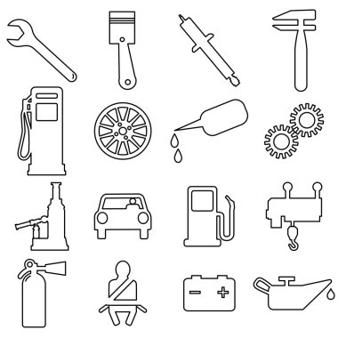 Koleksiyon düz simgeleri. Araba sembolleri. Vektör illüstrasyonu.