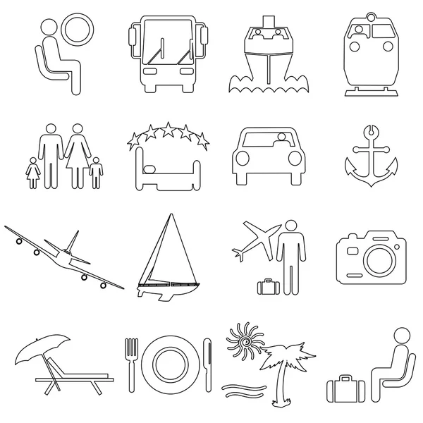 Collection flat icons with long shadow. Travel symbols. Vector i — Stock Vector