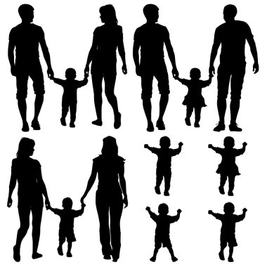 Siyah siluetler Gay, lezbiyen çiftler ve çocuklu aile 