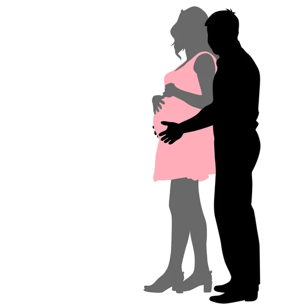 Silhouet gelukkig zwangere vrouw en haar man. Vector illustra — Stockvector