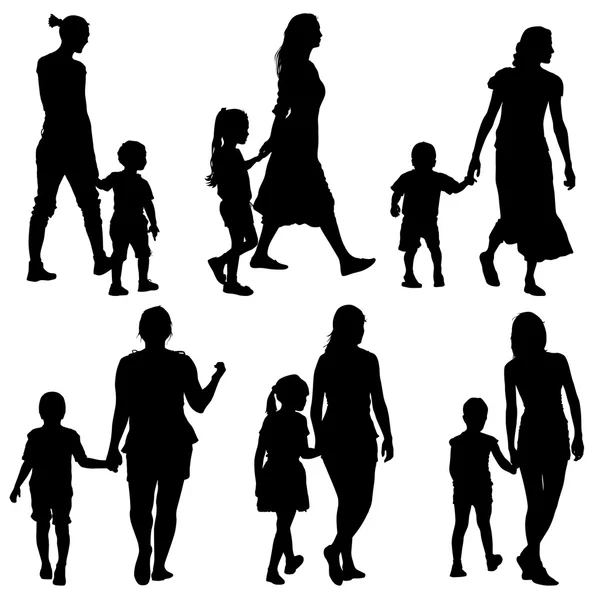 Silhouette nere Famiglia su sfondo bianco. Illatio vettoriale — Vettoriale Stock