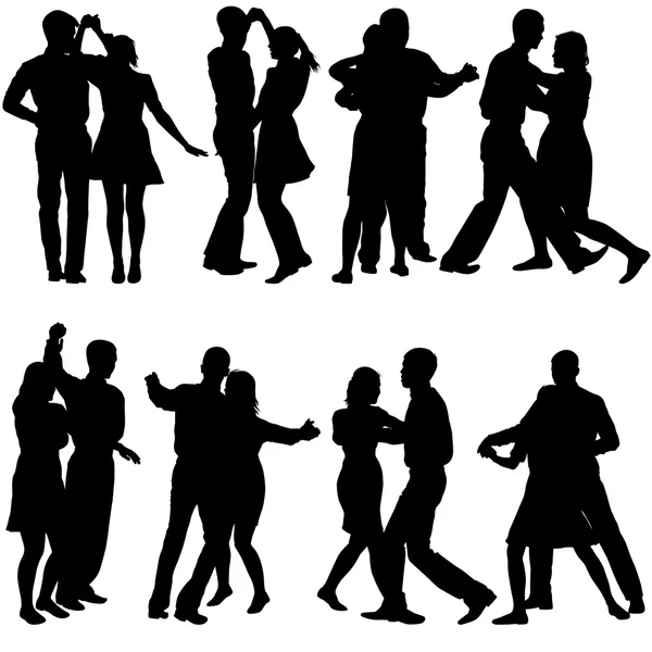 Black silhouettes Dancing on white background. Vector illustrati — Stock Vector