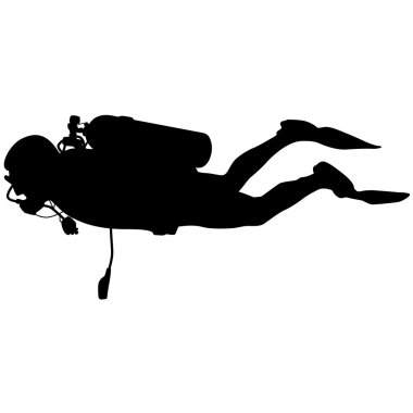 Black silhouette scuba divers. illustration.