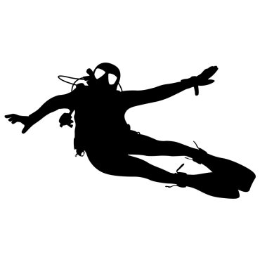 Black silhouette scuba divers. illustration.