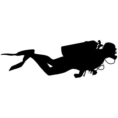 Black silhouette scuba divers. illustration.