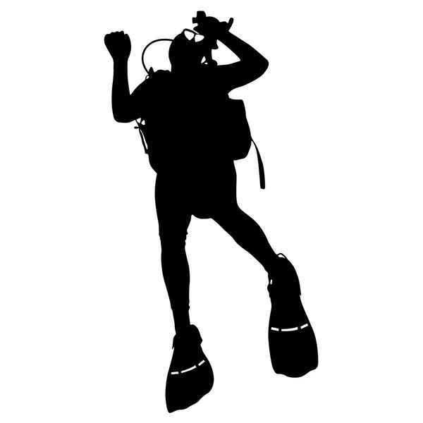 Black silhouette scuba divers. illustration. — Διανυσματικό Αρχείο