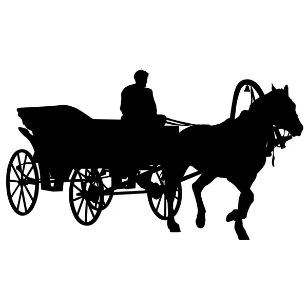 Silhouette  horse and carriage  with coachman. Vector illustrati — Stock Vector