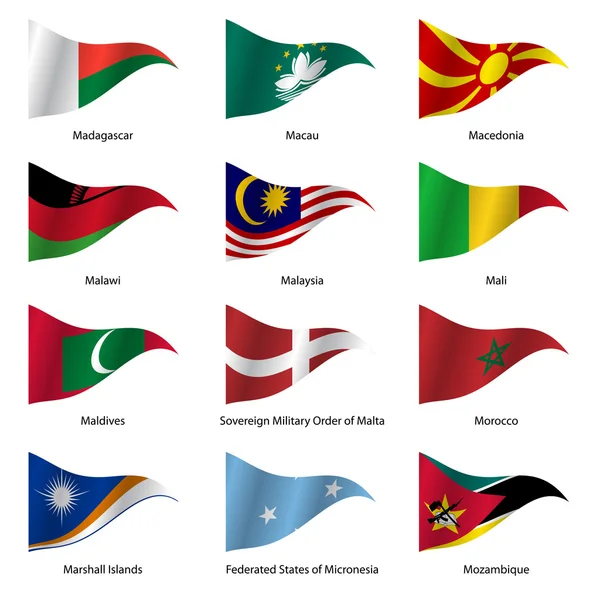 Set  Flags of world sovereign states. Vector illustration. — Stock Vector