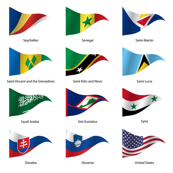 Lijst van vlaggen van wereld soevereine staten instellen vectorillustratie. — Stok Vektör