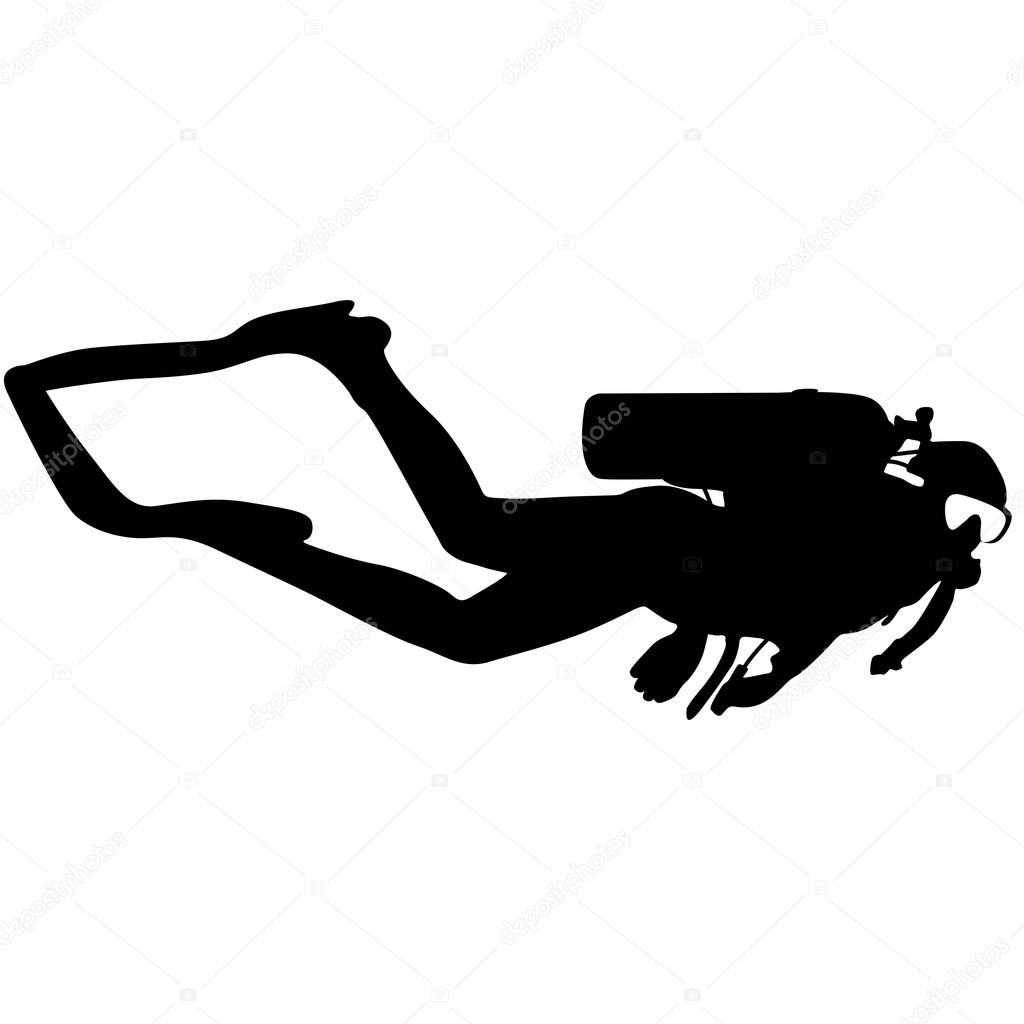 Black silhouette scuba divers. illustration.