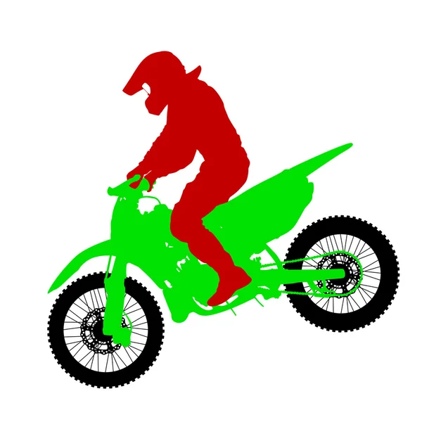 Siluetas negras Motocross rider en moto. Ilustración vectorial — Vector de stock