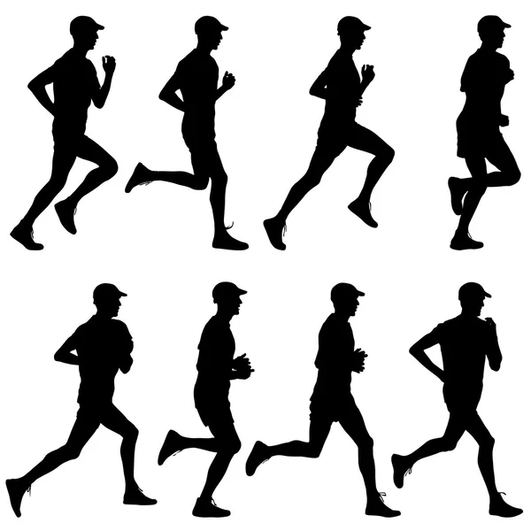 Set of silhouettes. Runners on sprint, men. vector illustration. — Stock Vector