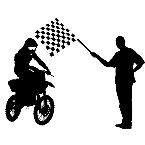 Schwarze Silhouetten Motocross-Fahrer auf einem Motorrad. Vektorunlust — Stockvektor