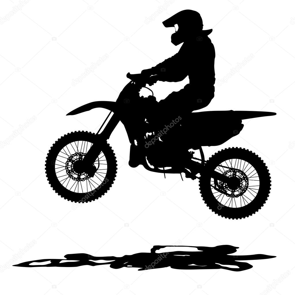 Black silhouettes Motocross rider on a motorcycle. Vector illust