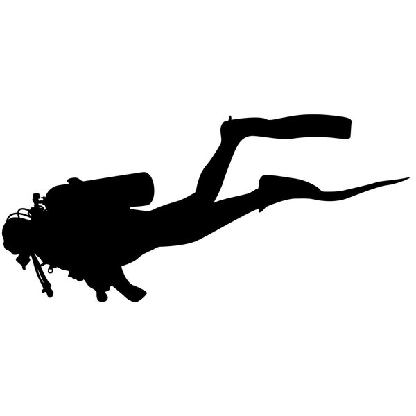Black silhouette scuba divers. Vector illustration.